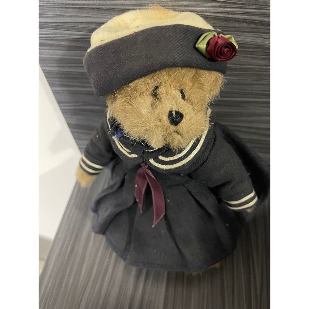 Vintage Sailor Teddy Bear Plush with Navy Uniform and Rose Detail Collectible @J